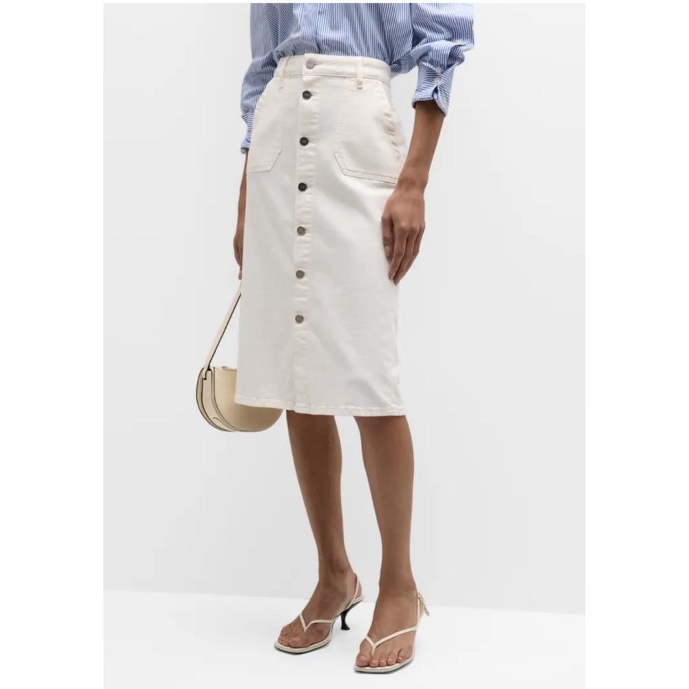 PAIGE Denim Midi Skirt Meadow Utility Button Up Cargo Cream Off White Sz 32 (14)